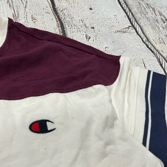 Women's Champion Logo Multi Color Crop Top Long Sleeve Crewneck Shirt Sweatshirt - Picture 5 of 9